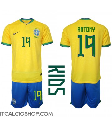 Brasile Antony #19 Prima Maglia Bambino Mondiali 2022 Manica Corta (+ Pantaloni corti)